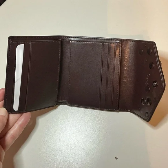 Coach Rare Floral Appliqué Studded Flap Trifold Wallet Gold & Brown NWOT - Picture 8 of 14